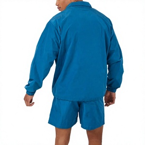 Conjunto deportivo para hombre, talla grande, estilo urbano, color liso, ecológico, 100% algodón, de secado rápido, chaqueta y pantalones cortos. - Product Image 2