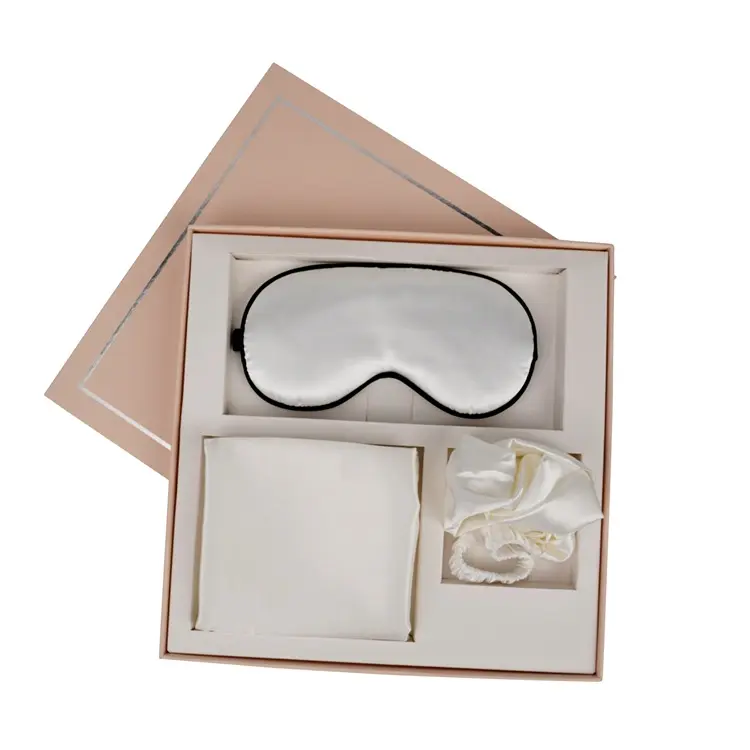 Boa venda design moderno prata sombreado lavável Silk Hairband cetim máscara e fronha set com caixa de presente