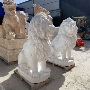 Cổ Điển Điêu Khắc Kích Thước Cuộc Sống Đá Cẩm Thạch Trắng Ngồi Sư Tử Đá Tượng Cho Hiên Trước - Product Image 1