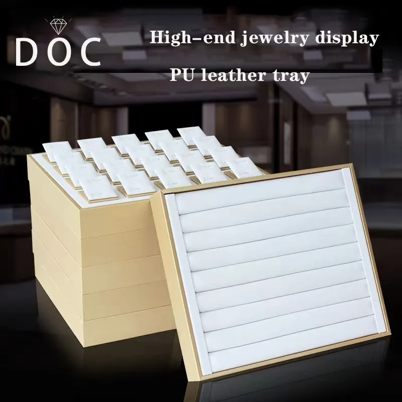 DOC Stock Luxury Jewellery Display Tray For Necklace Ring Earrings PU Leather Jewelry Display Trays