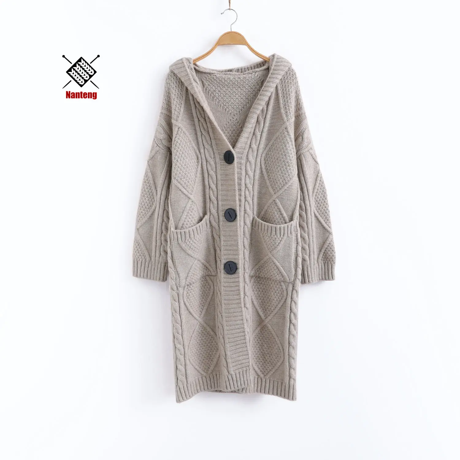 Pockets Button Solid Color Cable Knit Manufacturer Coats For Women Sweater Cardigans