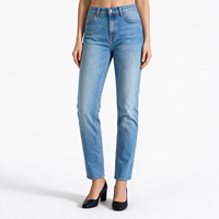 Jean droit fuselé délavé et déchiré en twill extensible avec braguette boutonnée – Confortable et respirant pour un usage décontracté