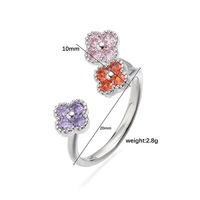 Bague élégante en cuivre et zircon pour femme, trèfle à quatre feuilles, bague ajustable à fleurs multicolores, pierre colorée