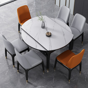 Italian Marble <b>Dining</b> <b>Table</b> Round <b>Extendable</b> Solid <b>Wood</b> For Home Small Apartment Simple <b>Dining</b> Room - Product Image 1
