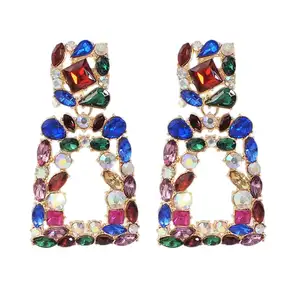 Xu Hướng Thời Trang Mới Trang Sức Phụ Nữ Sang Trọng Full Diamond Rhinestone Vàng Vuông Stamtent Earrings Đối Với Phụ Kiện Phụ Nữ