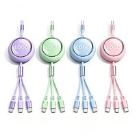 Câble de charge rapide USB rétractable 3-en-1 en gros, cordon de chargeur multiple 100W couleur macaron, cadeau personnalisé avec logo pour promotion