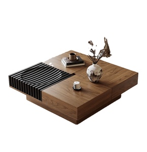 Mesa de Centro de Lujo Estilo Italiano con Chapa de Nogal, Madera de Grado E1 con Almacenamiento Magnético, Mueble Cuadrado para Sala de Estar - Product Image 2