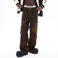 Pantalon de travail vintage marron tendance, robuste et élégant, avec patchwork en denim style Wasteland, pour homme