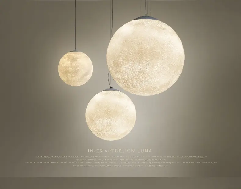 Nordic decorative planet pendant lighting acrylic ball moon lights LED 3D printing moon lamp