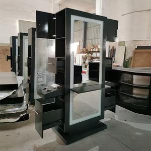 Espejo de Barbería de Estilo Europeo, Mueble de Madera Negra con Espejo de Estilo Antiguo Multifuncional para Salón de Belleza - Product Image 2