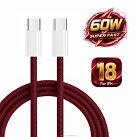 Câble USB-C vers USB-C Rouge Bourgogne 60W à Charge Rapide, Cordon de Chargeur Type C Tressé en Nylon pour iPhone 18 Pro Max, iPhone 17, 16, 15
