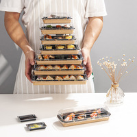 Boîte à sushi jetable en papier kraft - Emballage pour salade/pâtisserie, forme rectangulaire, personnalisable, qualité alimentaire, fabriqué en Chine continentale