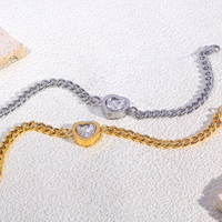Roestvrij stalen armband goudkleurige kinketting hart kristal bezel armband voor vrouwen Valentijn cadeau mode-sieraden groothandel