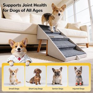 ZinCe Dog Stairs 17.13 In H Foldable Pet <b>Steps</b> For <b>Small</b> Dogs Non Slip Wooden Ramp With Ottoman Light Beige Rectangle - Product Image 2