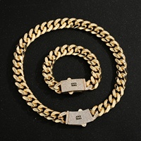 Bracelet et Collier Chaîne Miami Hip Hop en Laiton Plaqué Or 14K Personnalisable avec Fermoir Émaillé Iced Out pour Hommes et Femmes