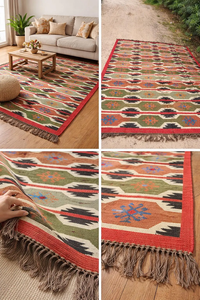 Tribal Southwestern Handmade Wool Jute Kilim <b>Runner</b> <b>Rug</b> Geometric Boho Farmhouse Carpet <b>for</b> Hallway Entryway Living Room Decor - Product Image 4