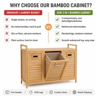 Cesto de Roupa em Bambu com 3 Seções, Grande Capacidade, Armazenamento Natural FSC com Sacos Removíveis para Quarto e Lavanderia