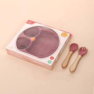 2025 sıcak satış bebek bölünmüş baykuş plakaları Bpa ücretsiz gıda sınıfı hayvan silikon bebek emme kasesi tabaklar silikon bebek besleme seti - Product Image 6