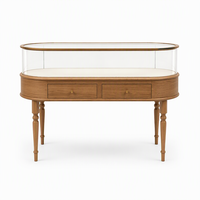 Vitrine à bijoux en bois naturel courbé sur mesure avec verre trempé et éclairage LED pour les magasins de détail