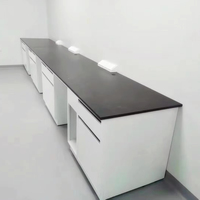 Banc de laboratoire de pharmacie robuste, plan de travail en résine phénolique, support à réactifs, design moderne, acier inoxydable, 4 tiroirs, évier intégré
