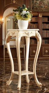 Mesa de Centro de Madera de Teca con Soporte para Flores Tallado a Mano en Oro Antiguo, Adorno Decorativo de Madera Sólida para Sala de Estar - Product Image 3