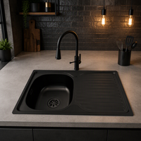 Évier de cuisine à cuve unique en acier inoxydable à installation encastrée, finition noir mat, surface noir mat Direct Sand