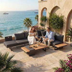 Ensemble <span class=keywords><strong>de</strong></span> mobilier <span class=keywords><strong>de</strong></span> patio <span class=keywords><strong>de</strong></span> luxe 3 pièces, directement <span class=keywords><strong>de</strong></span> l'usine, résistant à l'eau, en bois <span class=keywords><strong>et</strong></span> <span class=keywords><strong>aluminium</strong></span>, canapé-lit <span class=keywords><strong>de</strong></span> <span class=keywords><strong>jardin</strong></span> pour villa, toit ou terrasse - Product Image 1