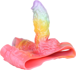 Funda de pene hueca usable con arcoíris ilusorio de llamas coloridas eficazmente para agrandar el pene, juguete sexual de silicona - Product Image 2