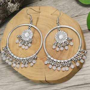Bohemian <b>Hoop</b> Earrings Alloy Antique <b>Silver</b> Plated Imitation Pearl Women's Party Jewelry - Product Image 2