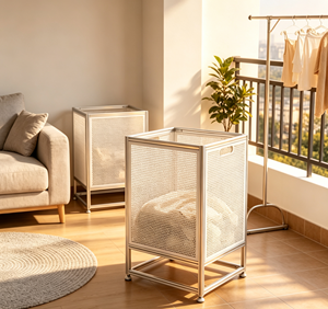 Cesto de <span class=keywords><strong>Ropa</strong></span> Sucia de Aluminio Estilo Bauhaus Industrial Moderno, Organizador Modular para Almacenamiento de <span class=keywords><strong>Ropa</strong></span> - Product Image 1