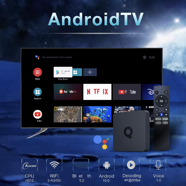 Wholesale Q1 Android 10 Smart TV Box Allwinner H313 Quad Core Processor 4K UHD Streaming TV Box 2.4G/5G WiFi BT for Family Use