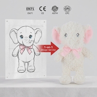 Peluche Éléphant Blanc Brodé Personnalisé en Gros, Rembourrage Coton PP, Nœud Rose en Maille, Doudou Doux en Polaire, Animal en Peluche