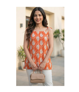 Women Cotton Short <b>Kurti</b> with Floral Print Trendy Lightweight Summer Casual Ethnic Wear Top Stylish Comfortable Bulk Supply - Product Image 1