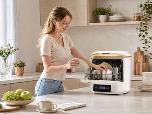 Lave-vaisselle compact de comptoir pour 2 couverts avec réservoir d'eau amovible, 360 °   Séchage à chaud par pulvérisation, technologie PTC, 4+2 programmes de lavage - Product Image 3