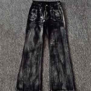 Jeans de Mezclilla Rectos Negros con Lavado Ácido para Hombre, Estilo Y2K 2025, Desgastados, Vintage, Desteñidos, de Cintura Alta, Transpirables, Lavables y Personalizables - Product Image 1