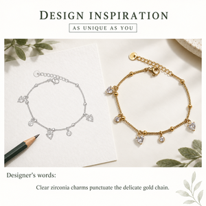Zirconia <b>Charm</b> <b>Bracelet</b>, Stainless Steel with Zirconia, Gold and <b>Silver</b> Color Options, Gold Variant 14K Gold Vacuum Plated - Product Image 3