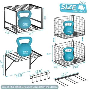 Jh-Mech Thương Mại Nhà Để Xe Tường Kệ Dây Kệ Giỏ Công Cụ Tổ Chức Treo Tường Kệ Với Dây Giỏ Nhà Để Xe Kệ