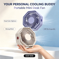 Mini ventilateur de bureau d'été silencieux, rotation à 360°, moteur USB sans balais, 3 vitesses, 5 pales, 5W 5V, pour la maison/le bureau/l'extérieur