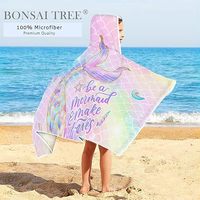 Serviette de plage à capuche personnalisée en forme de queue de sirène pour enfants, imprimé écailles vibrantes, séchage rapide, absorbante, serviette à capuche en microfibre pour enfants