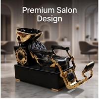 Fauteuil de lavage de luxe noir et or avec bac doré pour salon de coiffure et barbier, approvisionnement stable, personnalisable