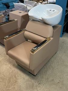 Sillón de Lavacabezas de Lujo Negro y Dorado con Lavabo de Cerámica para Salón de Belleza y Barbería - Product Image 3