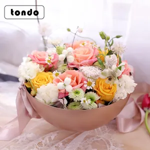 Tondo Bowl Design Roses Box Acrylique Cadeau Saint Valentin Boîtes à fleurs Boîte à chocolat ronde avec couvercle