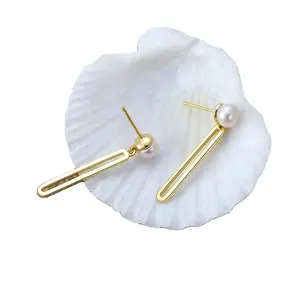 Tuswans Jewelry Fashion 14K Gold Pearl Earrings S925 Sterling Silver Hoop for Women