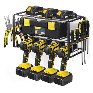 Metal Wire Drill Holder Heavy Duty Floating Tool Shelf Wall Mounted Storage Rack for Handheld & Power Tools Organizer