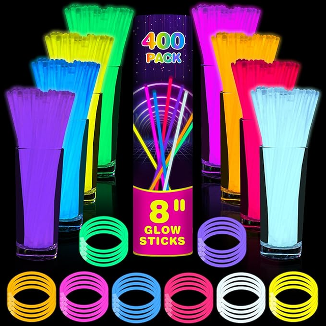 JH Glow Sticks Bulk Party Pack Gift Box PE Material Disposable Durable Flashing Lights 6-8 Hours Multicolor for Concerts