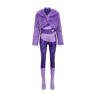 Costume de cosplay Shakira Zootopia 2, manteau en fourrure violette, combinaison scintillante, ensemble de chaînes de taille - Product Image 1