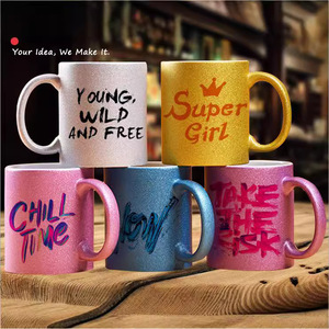 Glitter <b>Ceramic</b> Mug With Photo Design C Shape Handle Custom Image Coated Heat Transfer <b>Cup</b> For Presents - Product Image 3