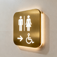 Panneau métallique personnalisé rétroéclairé à LED pour toilettes Panneau suspendu en acier inoxydable pour toilettes avec lumière pour entreprises et hôpitaux
