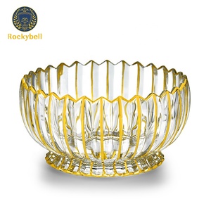 D220mm luxe cristal Transparent doré Sterak ligne fruits bol assiette plat verre plateau de service mariage maison élégant Art déco - Product Image 1