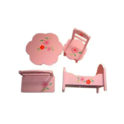 Handgefertigtes hölzernes Puppenhaus Mini möbel-Wohnzimmer-Set (Tisch-Stuhl-Bettbank) für Kinder und Mädchen DIY-Modell und Dekoration